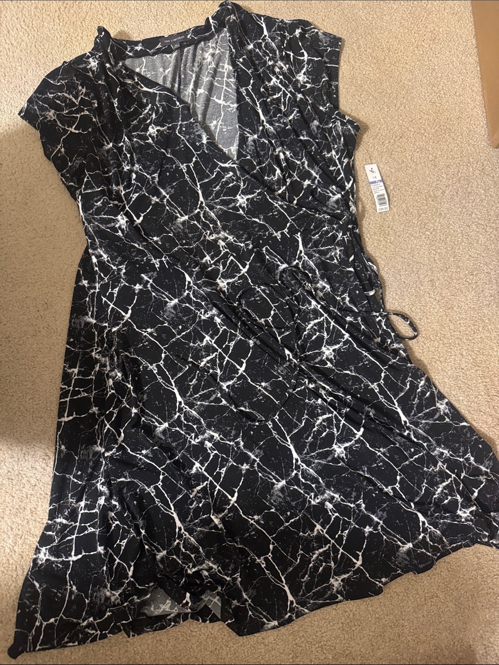 The Limited Black and White Marble-Print Wrap Midi Dress